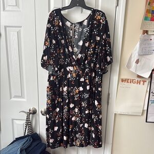 Torrid Black and Pink Floral Midi Dress